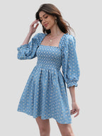 Elegant Floral Mini Dress with Puff Sleeves