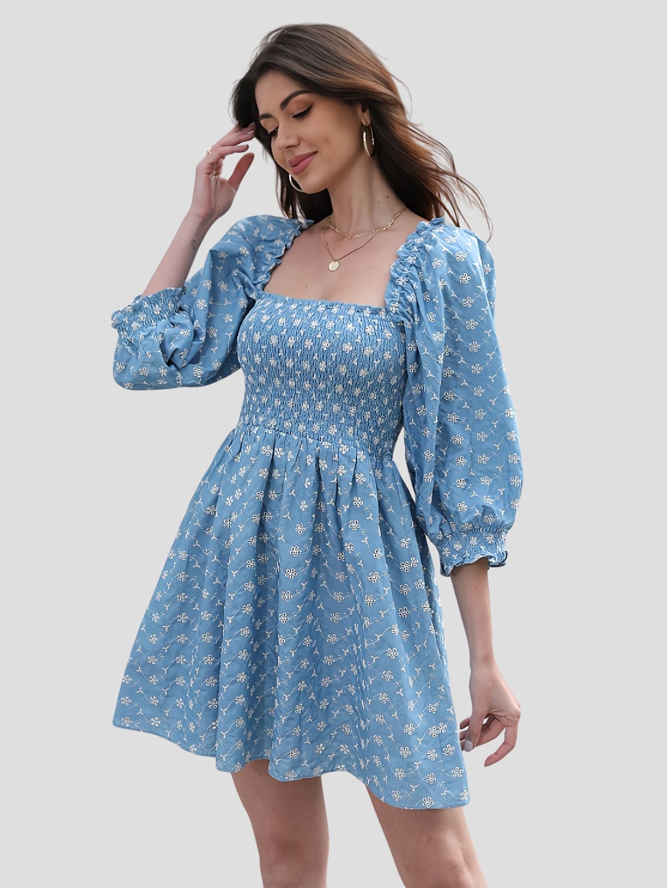 Elegant Floral Mini Dress with Puff Sleeves