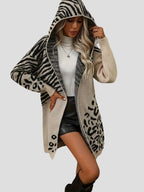 Retro Open Front Animal Print Cardigan