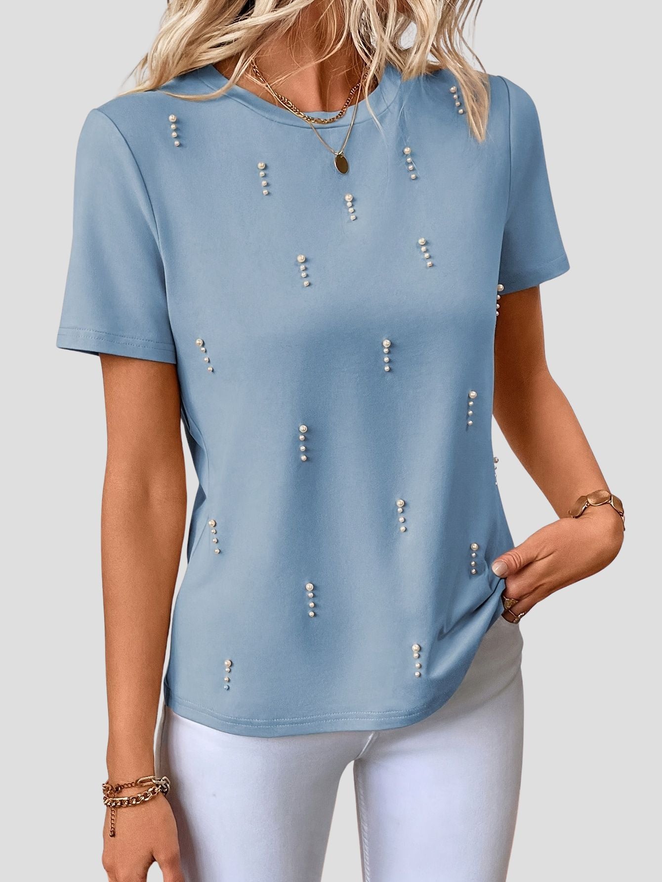 Beaded Short Sleeve Top – Elegant Spring Tee
