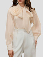 Chiffon Floral Ribbon Long Sleeve Blouse