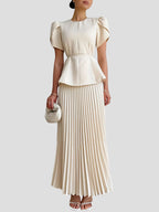 Pleated Skirt and Tie-Waist Top Set
