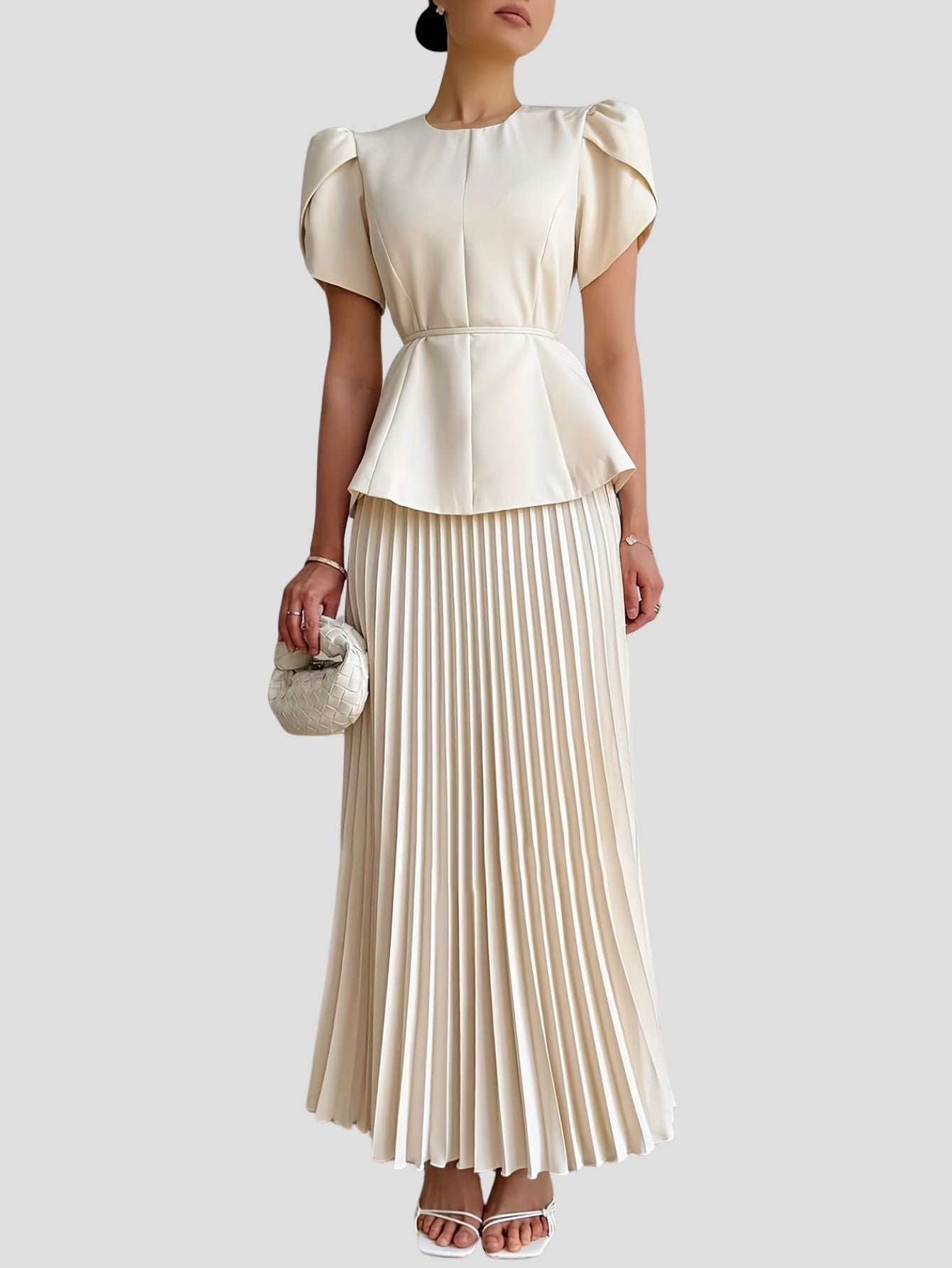 Pleated Skirt and Tie-Waist Top Set