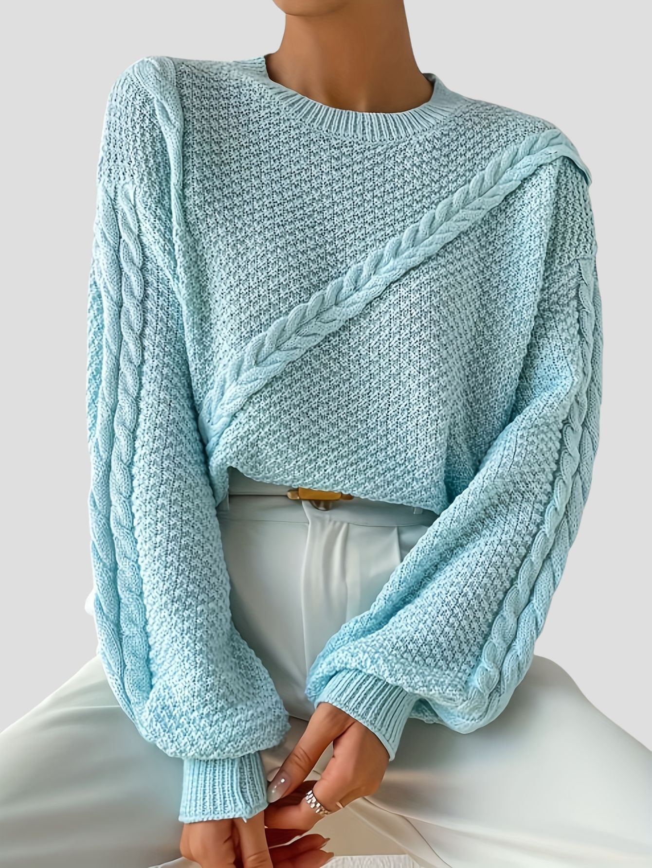 Drop Shoulder Round Neck Sweater