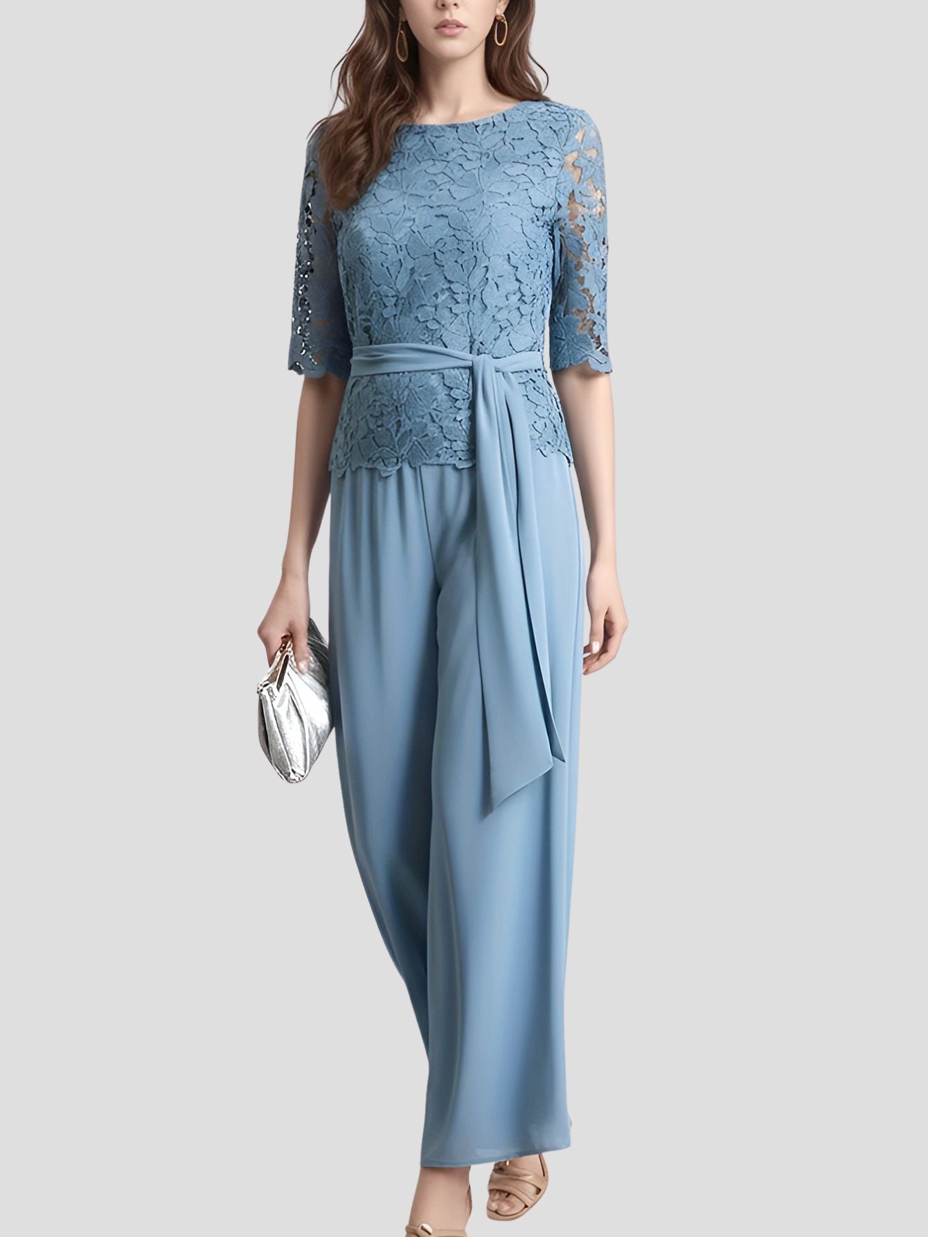 Lace Top and Chiffon Pants Set
