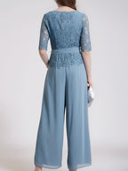 Lace Top and Chiffon Pants Set