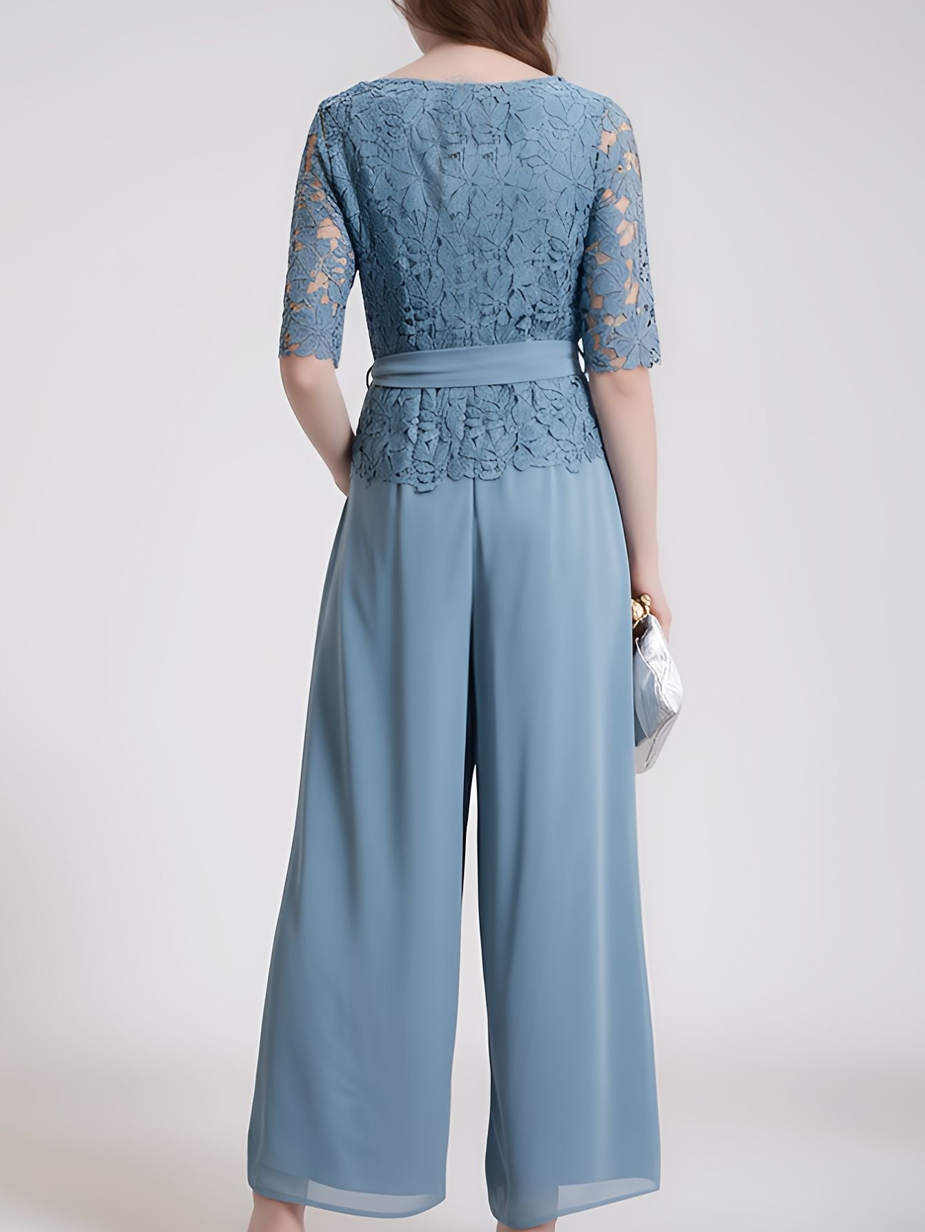 Lace Top and Chiffon Pants Set