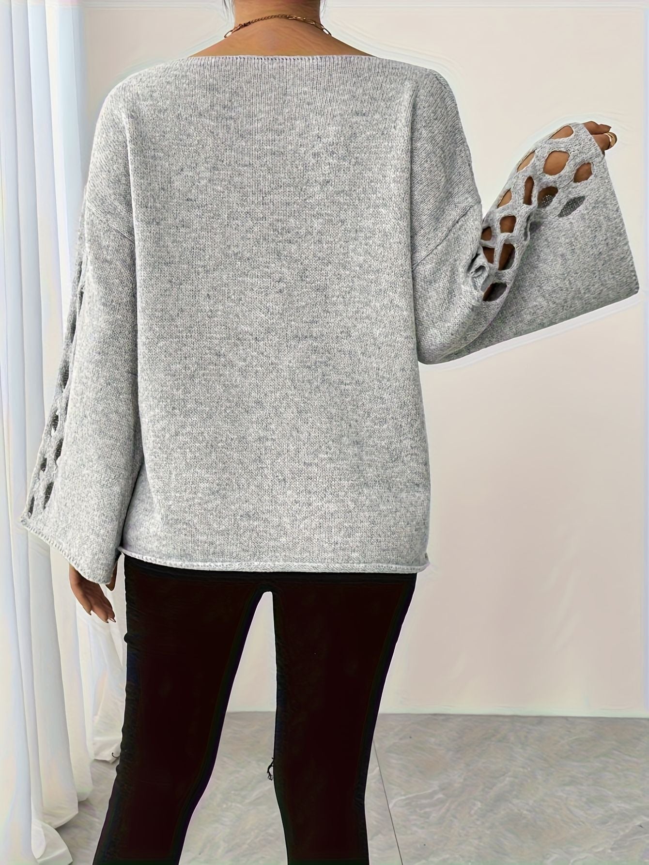 Plus Size Casual Long Sleeve Sweater – Cut-Out Details