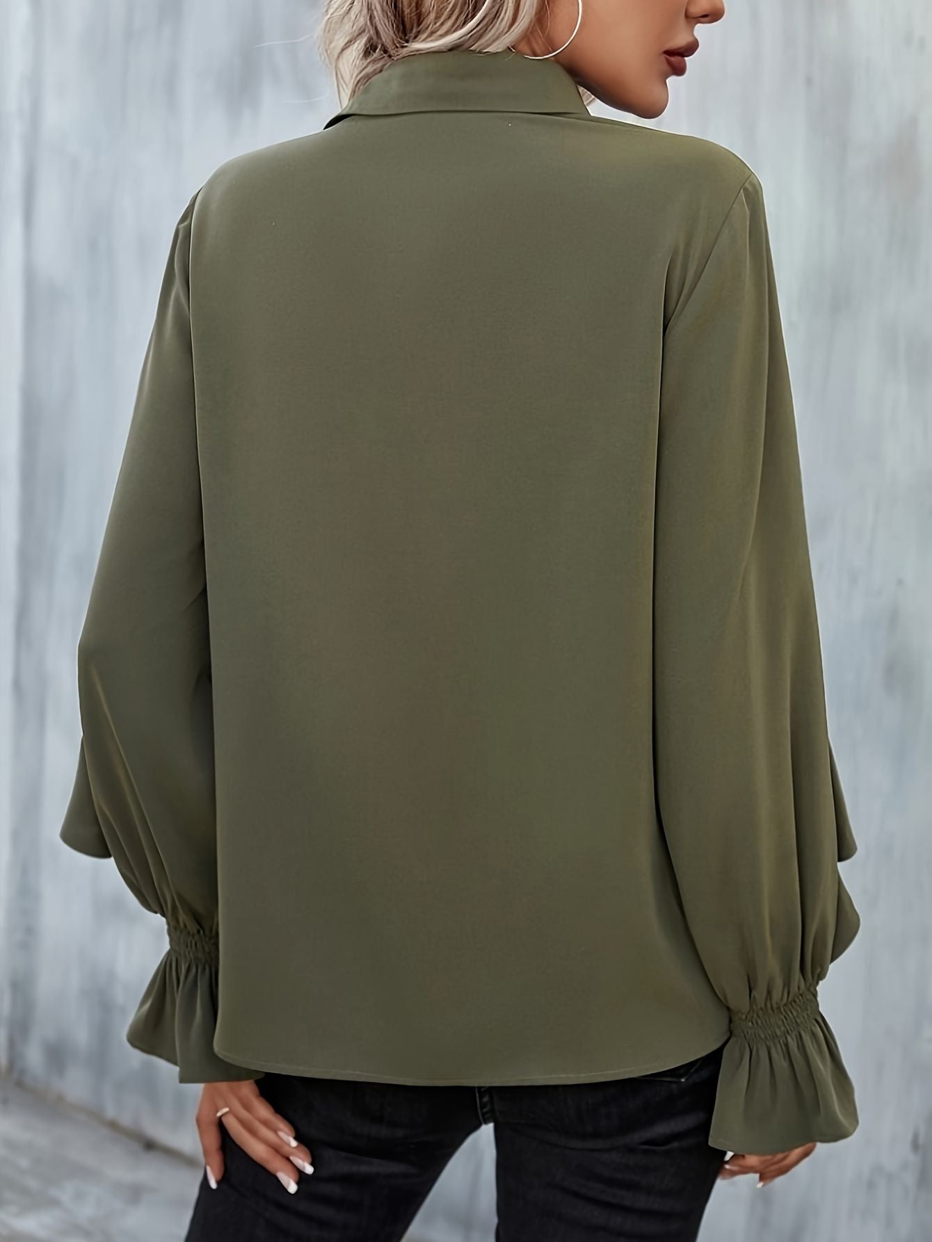 Ruffled Shirred Sleeve Elegant Blouse
