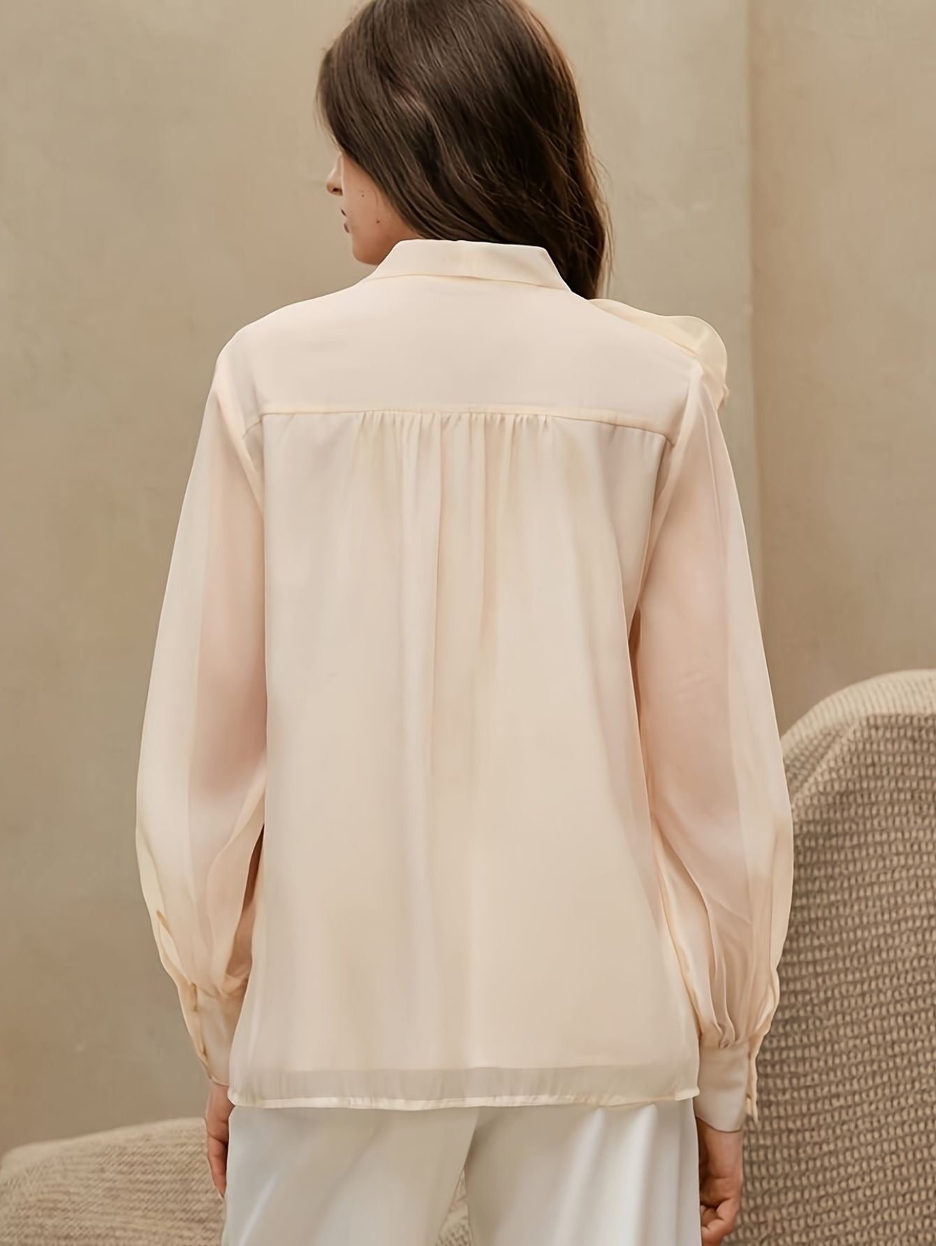 Chiffon Floral Ribbon Long Sleeve Blouse