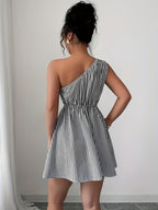 Striped One-Shoulder Mini Dress