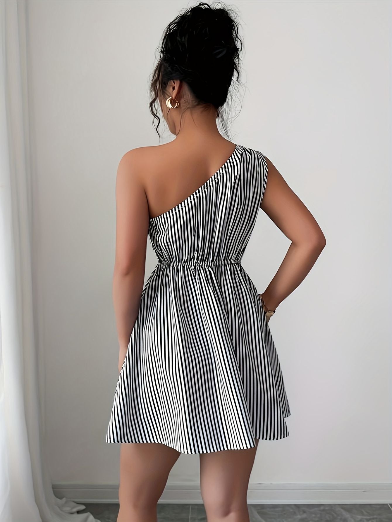 Striped One-Shoulder Mini Dress