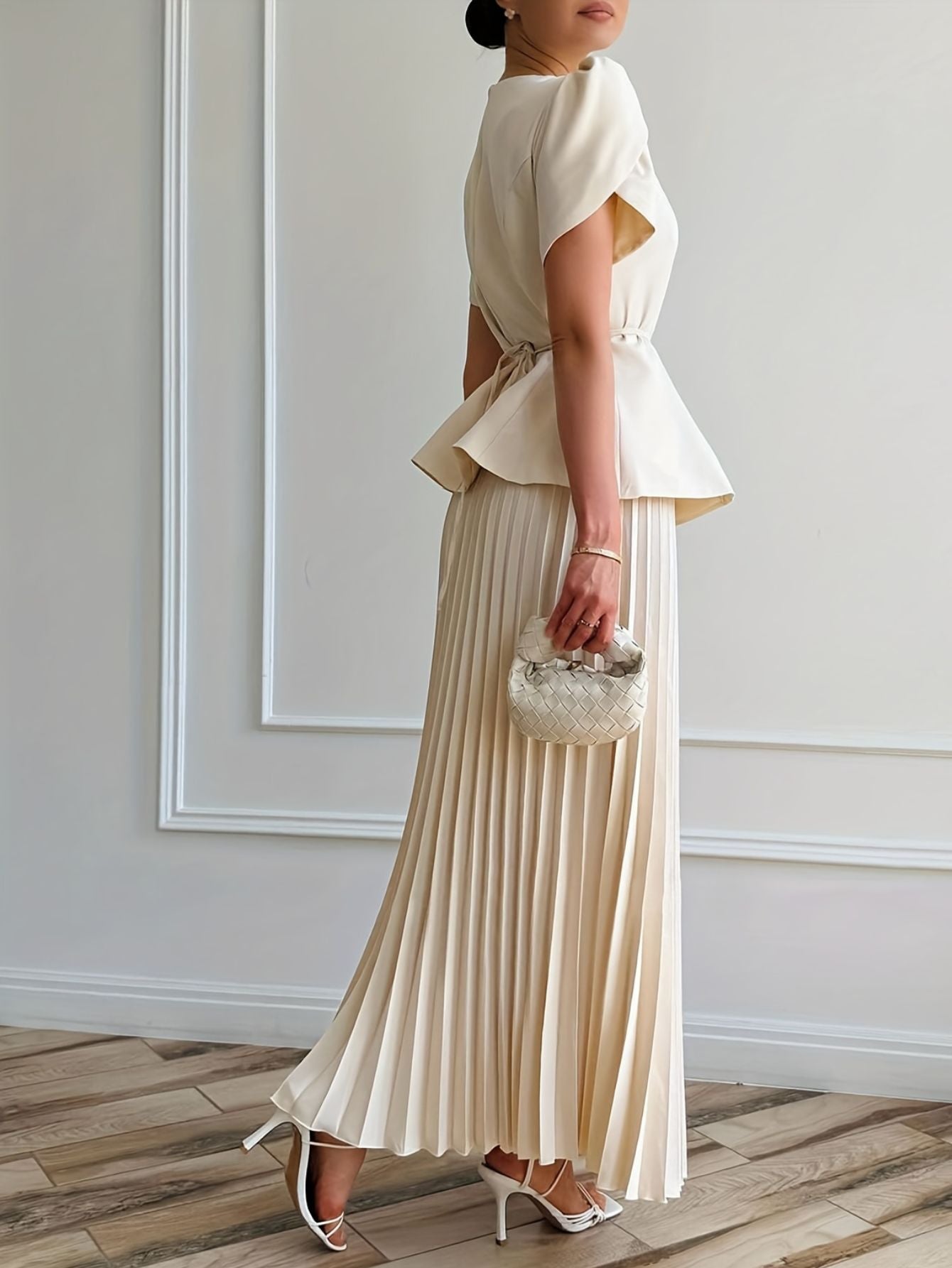 Pleated Skirt and Tie-Waist Top Set