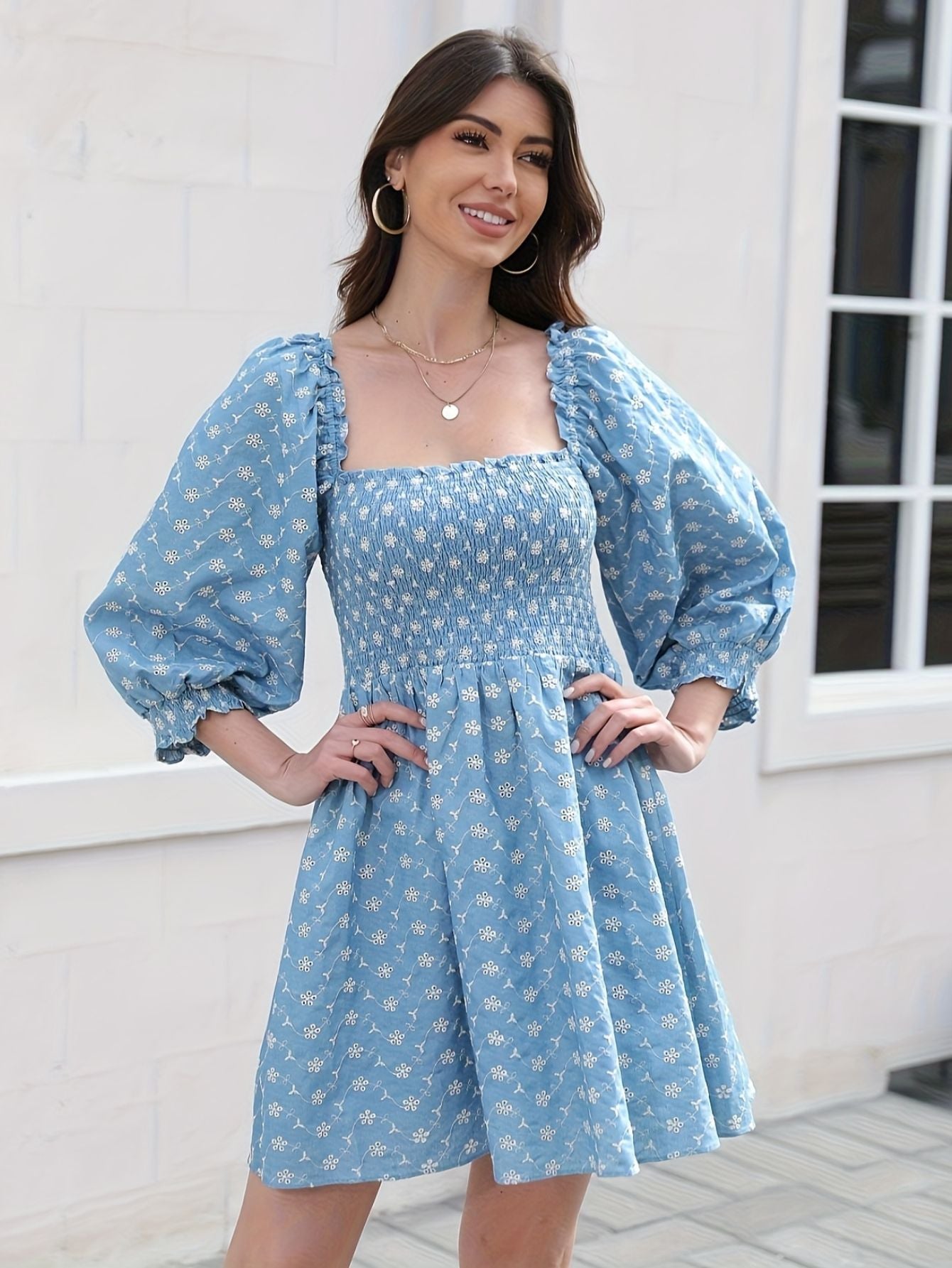 Elegant Floral Mini Dress with Puff Sleeves