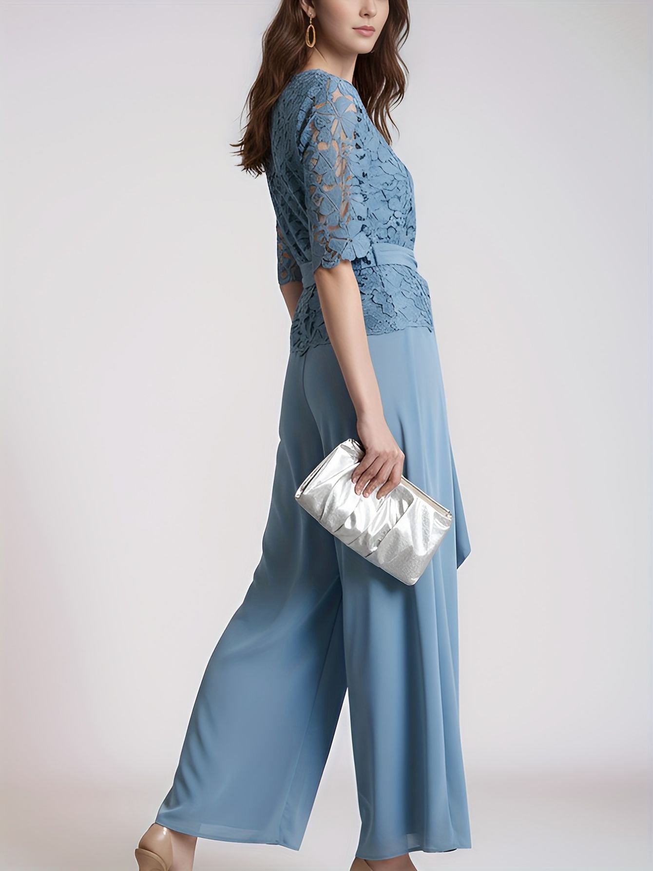 Lace Top and Chiffon Pants Set