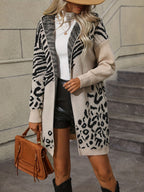 Retro Open Front Animal Print Cardigan