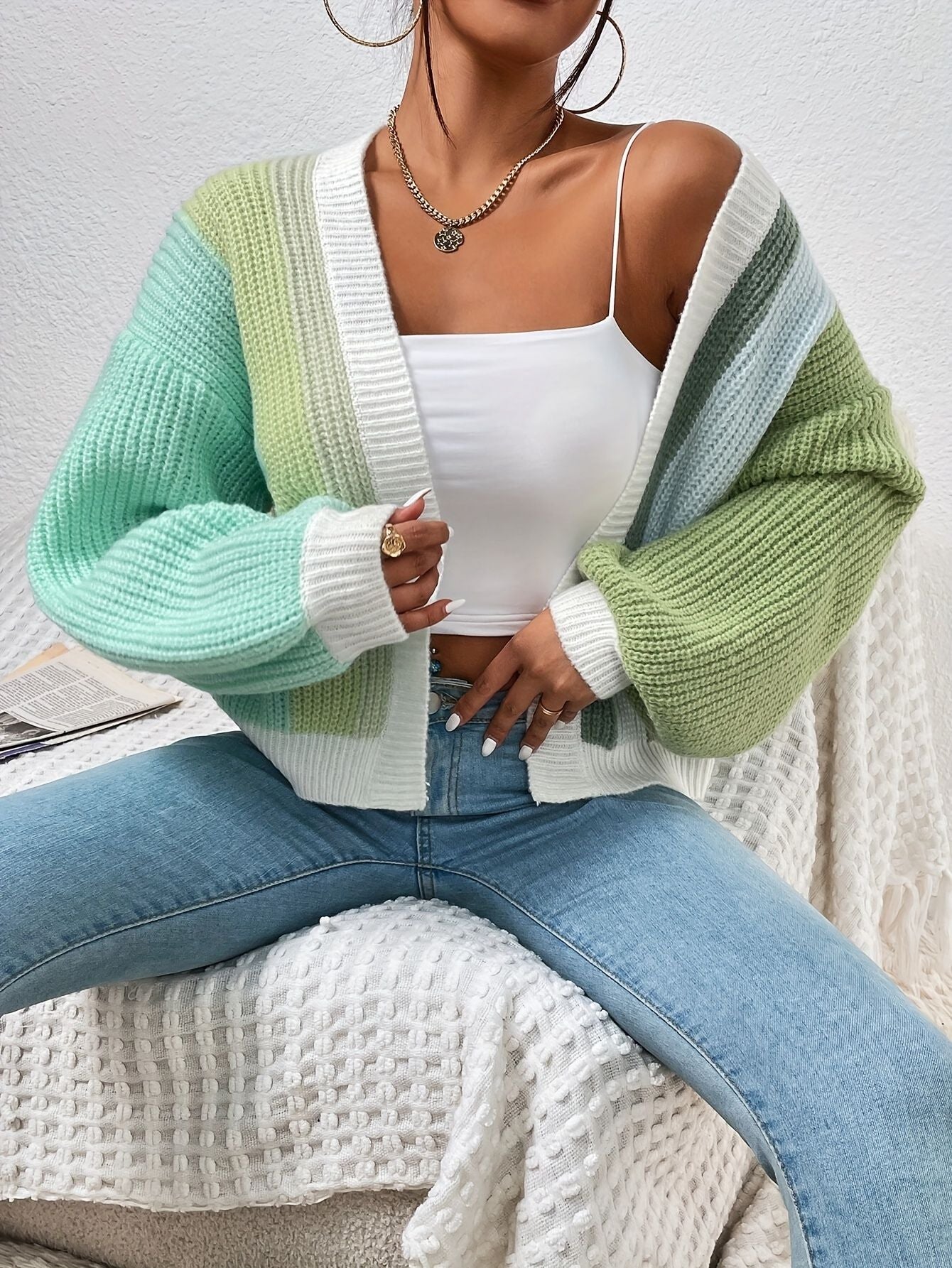 V-Neck Multi Coloured Knit Cardigan