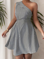 Striped One-Shoulder Mini Dress