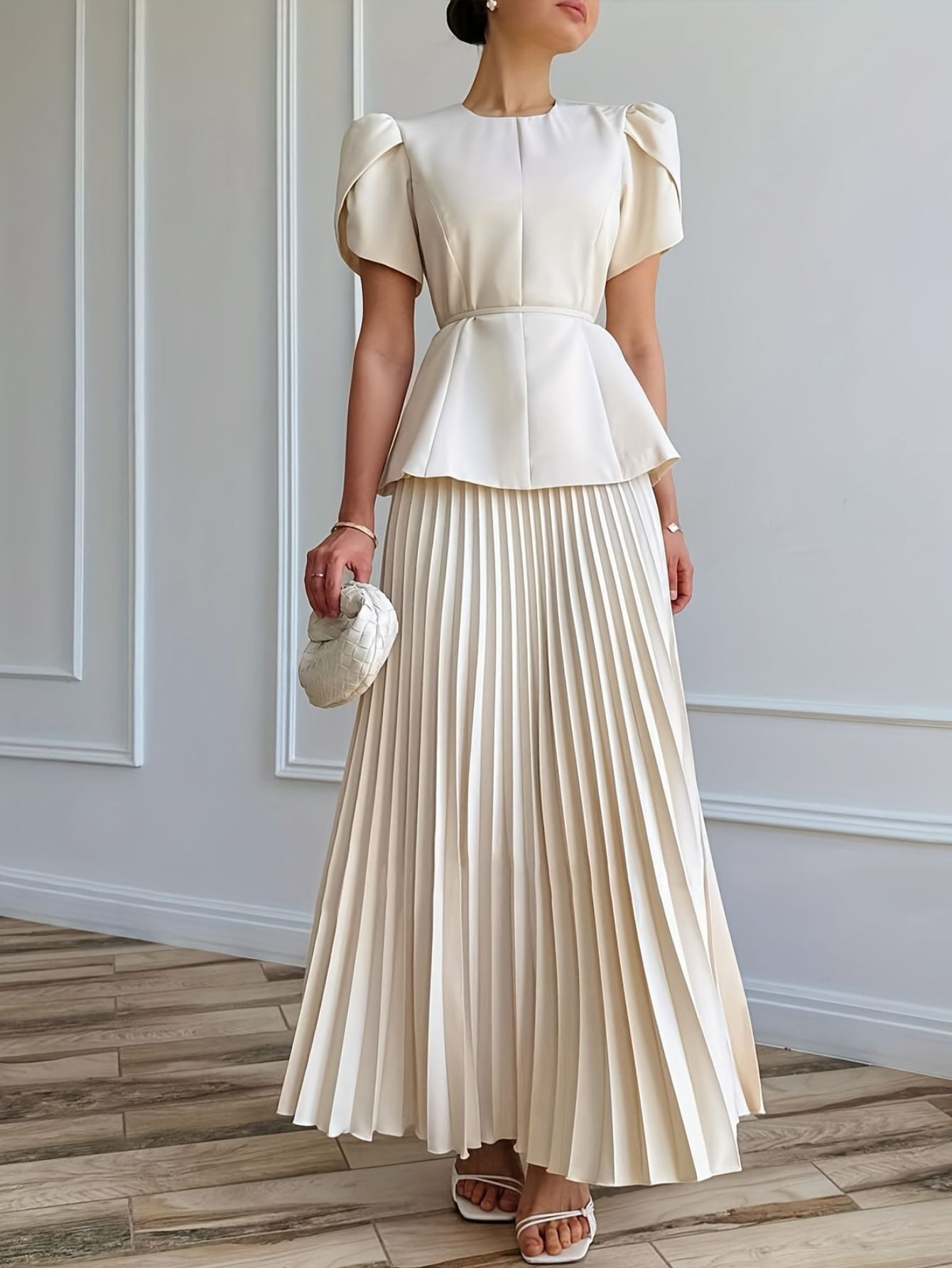 Pleated Skirt and Tie-Waist Top Set