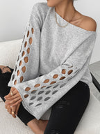 Plus Size Casual Long Sleeve Sweater – Cut-Out Details