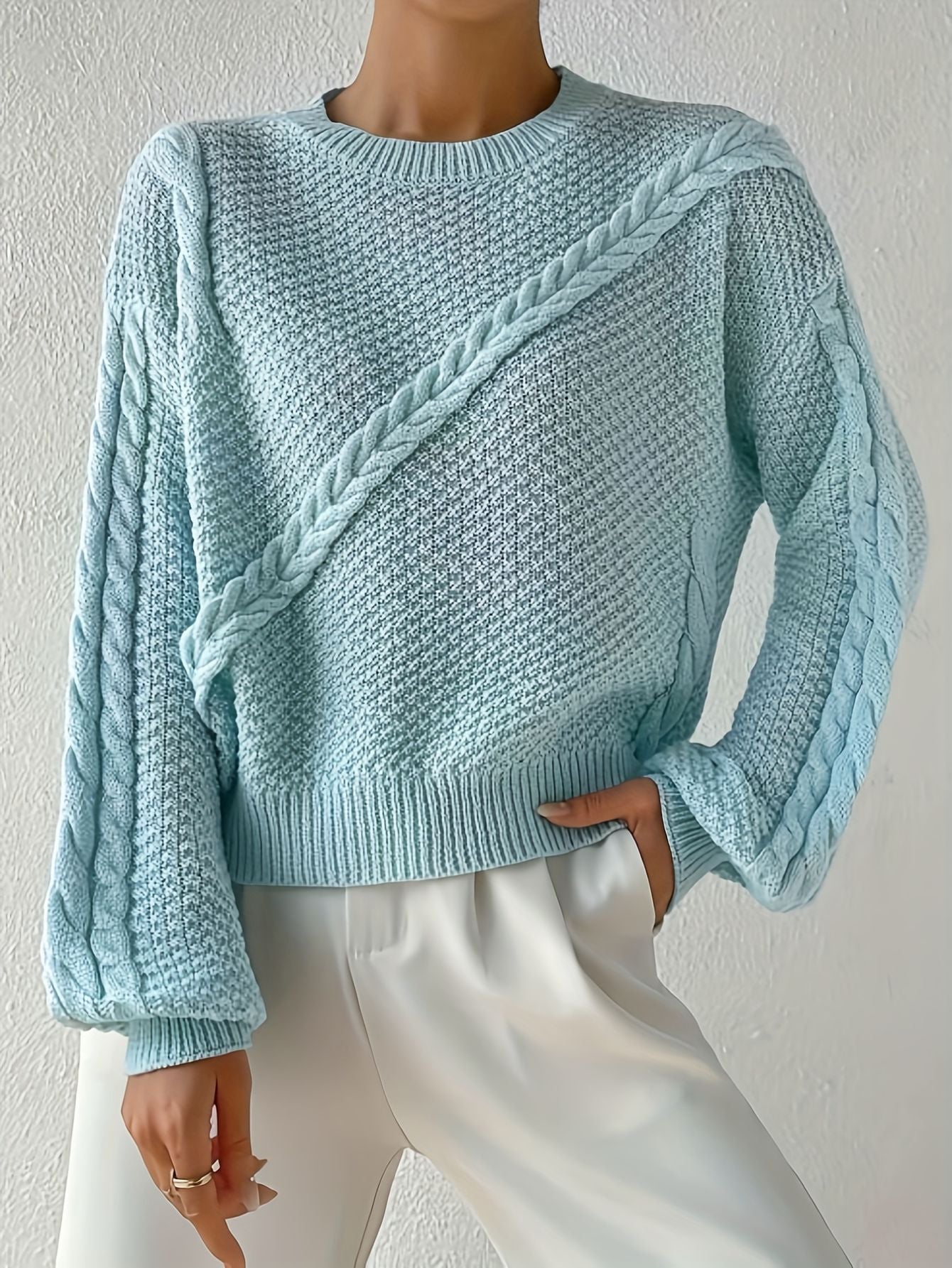 Drop Shoulder Round Neck Sweater