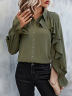 Ruffled Shirred Sleeve Elegant Blouse
