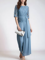 Lace Top and Chiffon Pants Set