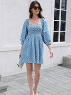 Elegant Floral Mini Dress with Puff Sleeves