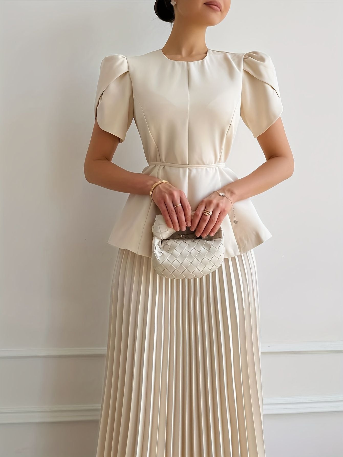 Pleated Skirt and Tie-Waist Top Set