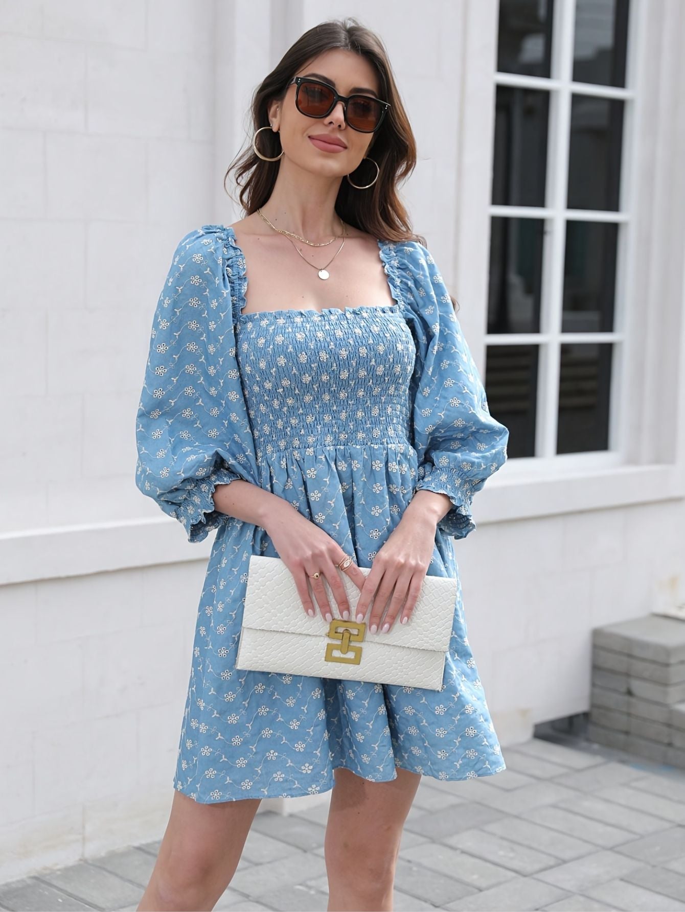 Elegant Floral Mini Dress with Puff Sleeves
